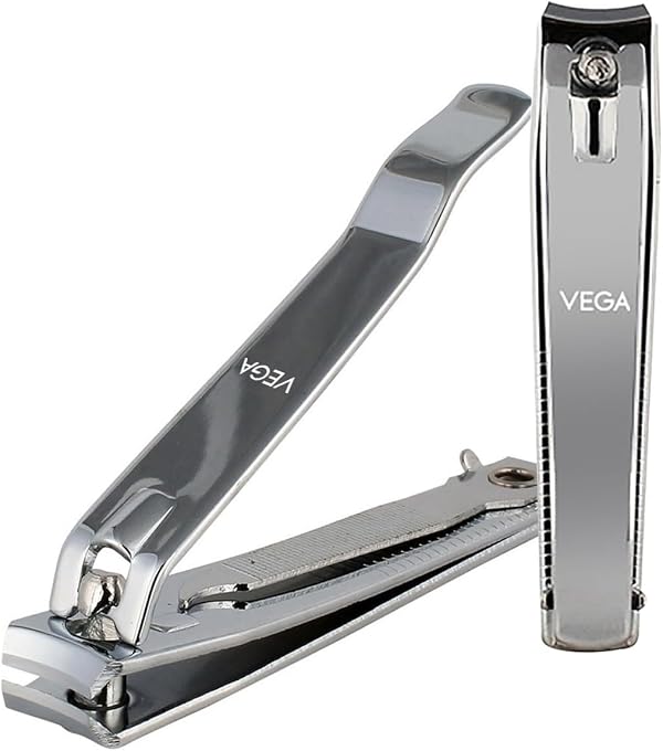 Vega Large Nail Clipper 1 Piece for Men & Women | Stainless Steel Nail Trimmer for Fingernails & Toenails | Durable Nail Cutter with Anti-Slip Grip | Professional Manicure Pedicure Kit Tool, (LNC-01)