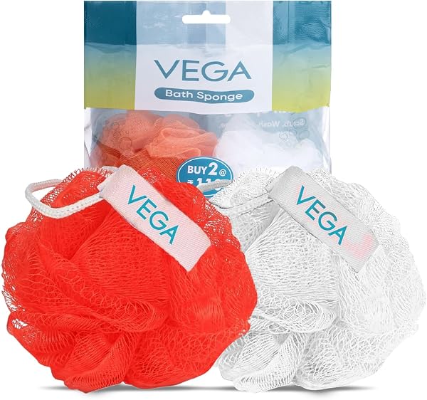 VEGA Mini Loofah for Bathing, Pack of 2 | Exfoliating Bath Sponge, Body Scrubber & Shower Pouf for Men & Women | Soft Luffa for High Foam, Cleansing & Dead Skin Removal | All Skin Types (BA-3/12)