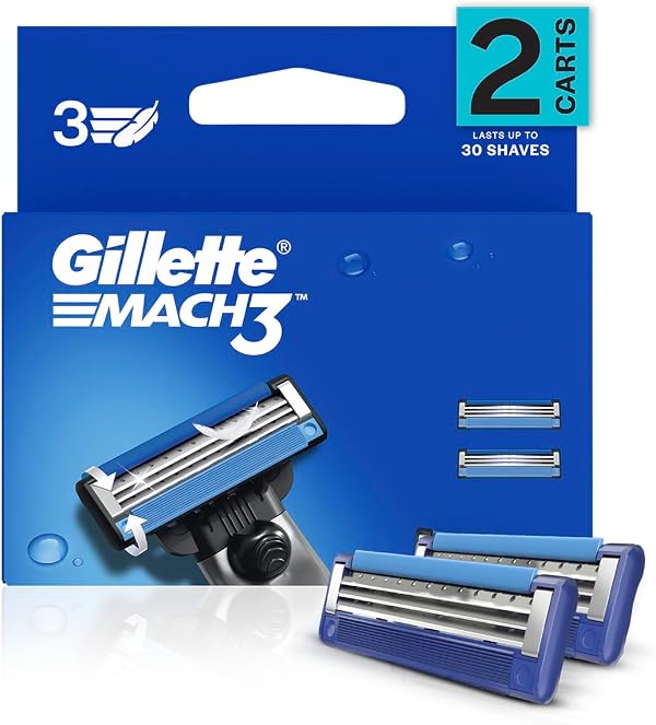 Gillette Mach3 Shaving 3-Bladed Cartridges, Pack of 2
