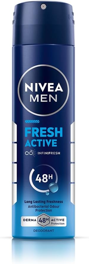NIVEA Men Fresh Active Deodorant Spray, 48H Odour Protection Daily Freshness, Marine Fresh Fragrance with Lemon & Sandalwood Notes, Long Lasting Freshness, Body Spray & Underarm Deodorant, 150 ml