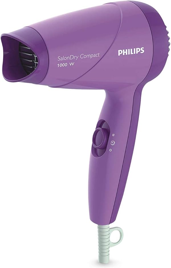 Philips India's No.1 Hair Styling Brand -Hair Dryer 1000W |Blow Dry for Men & Women | 2 Heat Settings| ThermoProtect tech |Travel-Friendly, Quick Dry, Frizz Control | For Indian Hair |HP8100/46 Purple