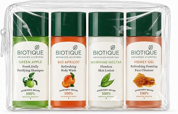 Biotique Travel Kit | Includes Green Apple, Bio Apricot, Morning Nectar & Honey Gel | Mini Skincare & Haircare Essentials for Travel | Enriched with 100% Botanical Extracts