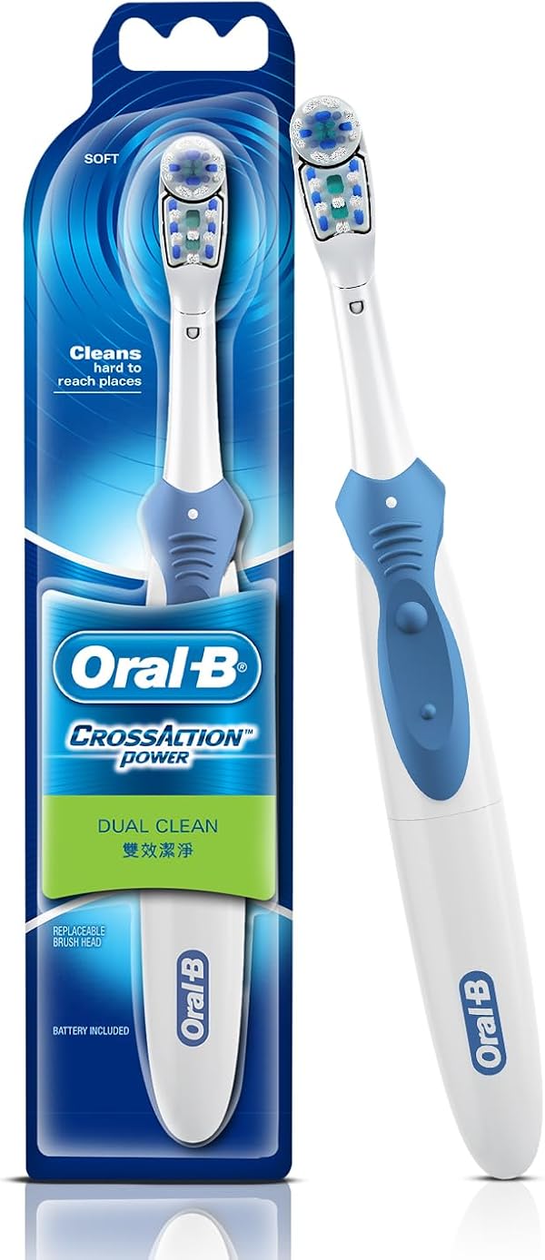 Oral B Cross Action AA Battery Electric Toothbrush for Adults, 90 Day Battery, 2 Year Warranty by Oral-B, IPX7 Water Resistant, Soft Crisscross Bristles (Blue, 1)