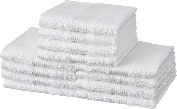 Amazon Brand - Solimo 100% Cotton 12 Piece Face Towel Set, 500 GSM (White)