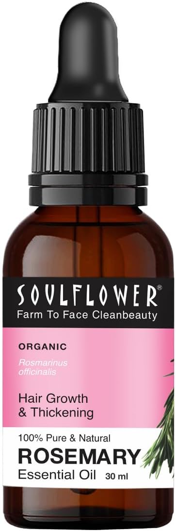 Soulflower Rosemary Essential Oil for Hair Growth, Hair Fall Control, Nourishment & Strengthening, Skin Care| Clinically Tested and Ecocert Certified Organic 100% Pure & Natural Undiluted, 30ml