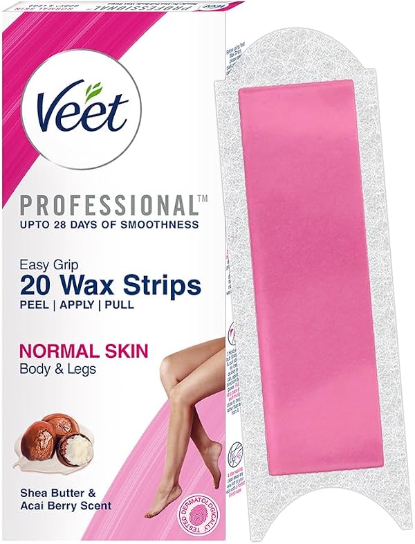 Veet Full Body Waxing Strips Kit for Normal Skin | 20 Pre-Coated Wax Strips & 4 Perfect Finishing Wipes | Up to 28 Days of Salon Like Smoothness | Arms, Underarms, Legs & Bikini Area