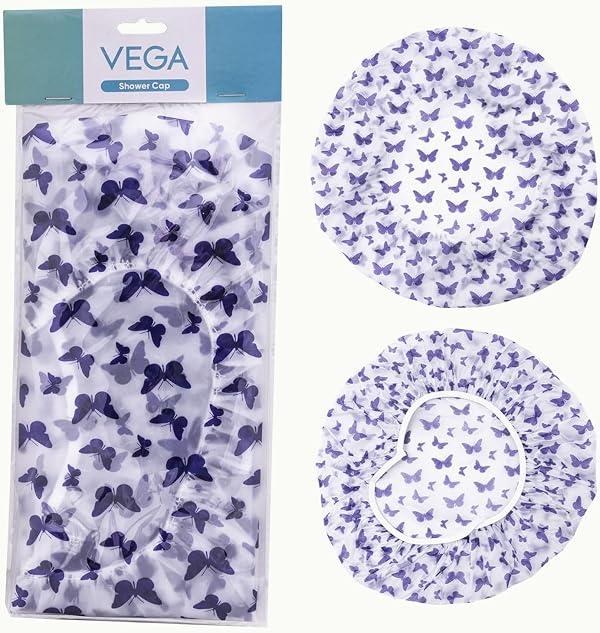 VEGA Premium Shower Cap for Women, Set of 2 | Waterproof Reusable Bath Cap for Hair Protection | Stylish Lightweight Shower Hat for Long Hair, Spa & Salon | Elastic Bathing Cap (SC-02)