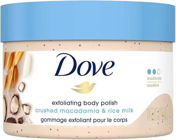 Dove Exfoliating Body Polish| Body Scrub |Deeply Nourishing Crushed Macadamia and Rice Milk |Moisturises & Brightens Skin | Sulphate Free|298gm