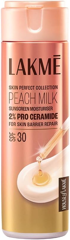 Lakmé Peach Milk Moisturiser SPF 30 with 2% Pro-Ceramide | Daily UV Defense, Hydrating & Skin Barrier Repair Cream | Lightweight, For Dry Skin, Normal, Oily Skin & Sensitive Skin 60ml