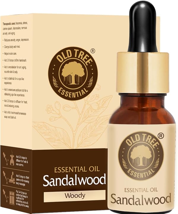 Old Tree Pure Sandalwood Essential Oil for Fragrance, Skin, Bathing (30ml) - Chandan Oil with Dropper for Stress Relief & Relaxation - Organic Oil for Aromatherapy, Diffuser, Soap & Candle Making