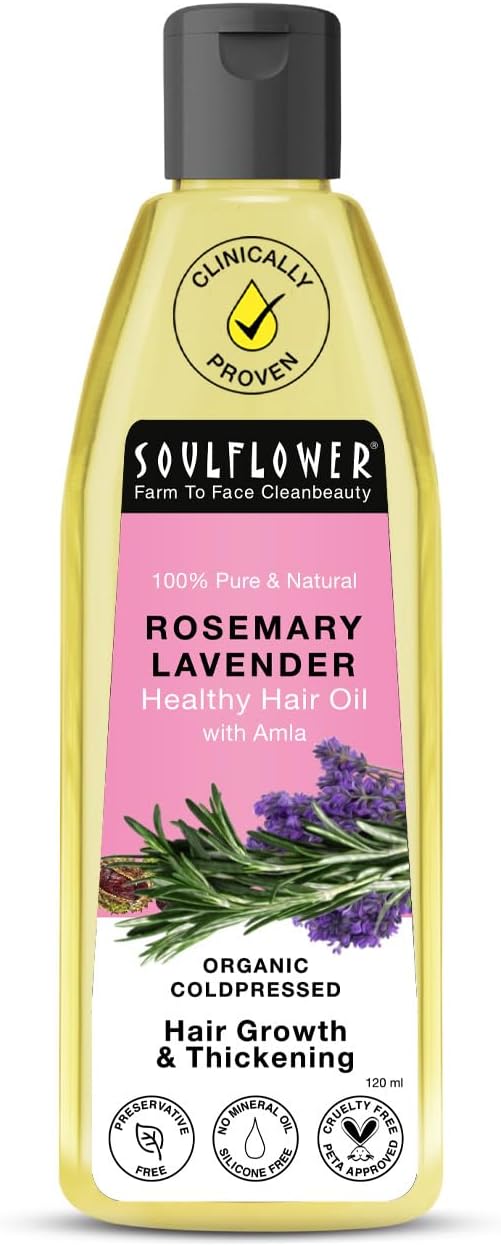 Soulflower Rosemary Lavender Hair Oil For Healthy Hair, Scalp Nourishment, Hair Growth - 100% Pure & Natural Undiluted Cold Pressed Oil, 120Ml