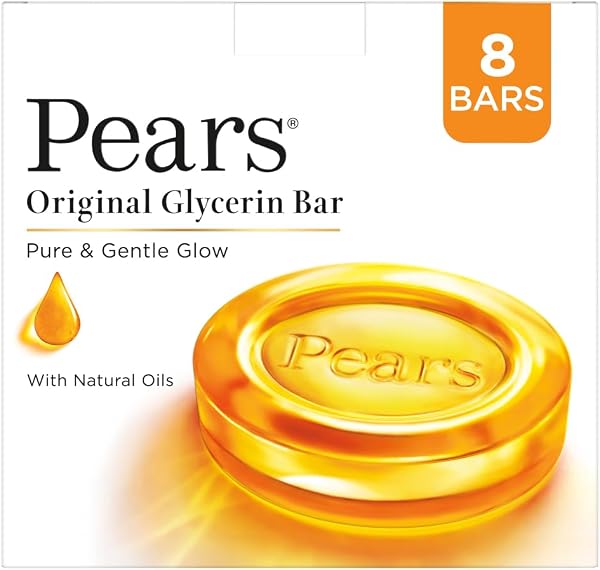 Pears Original Glycerin Soap Bar - Pure & Gentle Glow | With 98% Pure Glycerin | For Hydration & Glow | With Plant Based Cleanser for Skin & Body | Paraben-free | 125gms x 8