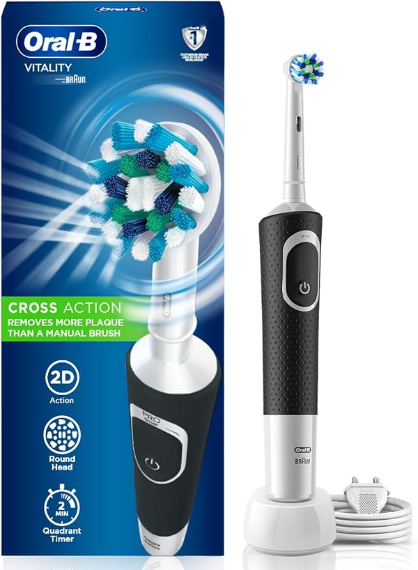 Oral-B Vitality Rechargeable Rotating Electric Toothbrush for Adults | 2 Brushing Modes (Daily & Sensitive) | 2-Min Timer with Quadpacer | 2-Year Warranty & IPX7 Water Resistant | Round Brush Head (Black)