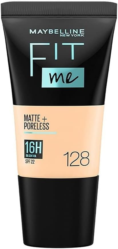 Maybelline New York Liquid Foundation, Matte & Poreless, Full Coverage Blendable Normal to Oily Skin, Fit Me, 128 Warm Nude, 18 ml