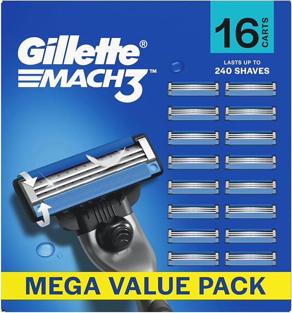 Gillette Mach3, Shaving Blades For Men | 16 Cartridges, Mega Savings Pack | 16 Cartridges Last Up-To 240 Shaves | Your Most Comfortable Shave
