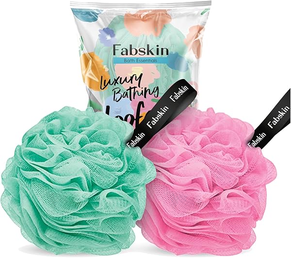 FABSKIN Luxury Bathing Round Loofah for Men and Women (Aqua and Pink)