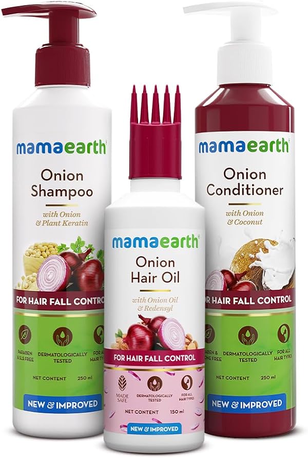 Mamaearth Anti-Hair Fall Spa Kit | Onion Shampoo 250 ml + Conditioner 250 ml + Hair Oil 150 ml | Boosts Growth | Reduces Hair Fall | Softens Hair