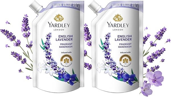 Yardley London English Lavender 600ml Pack of 2 Fragrant Handwash| Infused with Pure Lavender Oil| Germ Protection| For Soft & Fragrant Skin