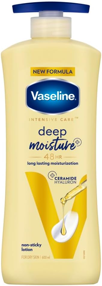 Vaseline Deep Moisture Body Lotion with Ceramide Hyaluron Fillers | 10X More Moisture for Cushion Soft Glowing Skin | For Dry Skin | Lightweight Non-Sticky Formula | 600ml