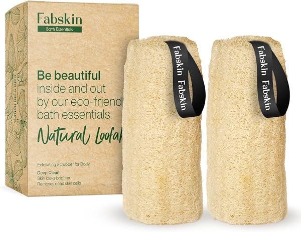 FABSKIN Natural Loofah Scrubber for bathing For Men and Women - Pack Of 2 - Indian Natural Organic Bath Scrubber For Body