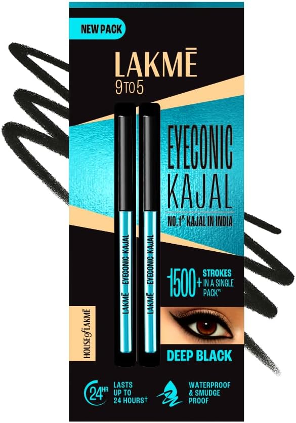 LAKMÉ Eyeconic Black Kajal 0.35 g (Combo Pack of 2) Matte Kohl Liner in a Twist Up Pencil - Waterproof|| Smudge Proof & Long Lasting Eye Makeup