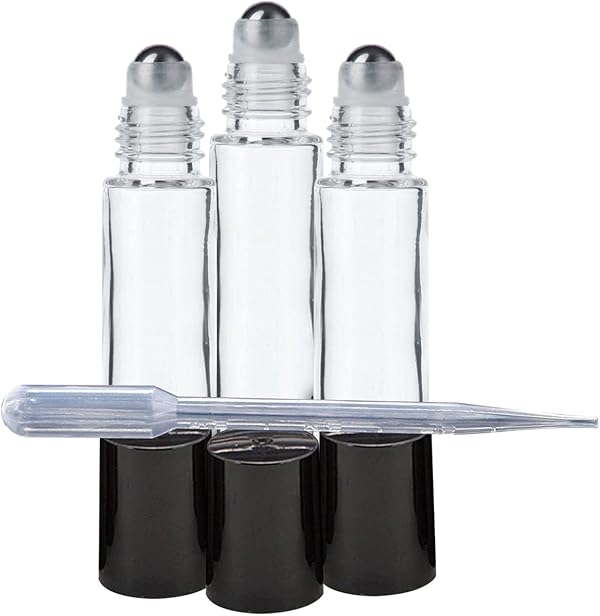 nsb herbals Empty Clear/Transparent Glass Roll On Bottles (10 ml) With Black Cap For Essential Oils, Perfumes, Lip Balms | Refillable Bottle (Pack Of 3)