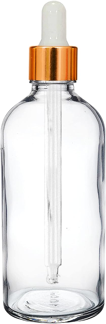 nsb herbals 100 ml Clear/Transparent Round Empty Glass Bottle/Glass Dropper/Golden Ring/Silicon White Teat, Refillable, For Essential Oils, Perfumes (Pack Of 1)