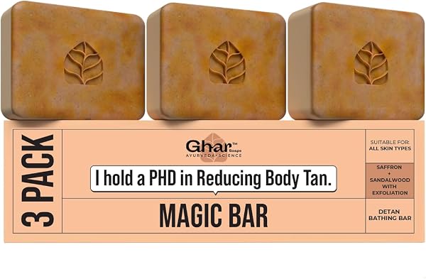 Ghar Soaps Sandalwood & Saffron Magic Bar For Bath (300 Gms Pack Of 3) | Paraben Free | Chandan & Kesar Bath Soap | Handmade Soaps For Glowing | Skin Brightening Soap For Men & Women