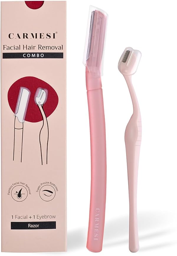 Carmesi Women's Face Hair Removal Combo | Pack of 1 Face Razor & 1 Eyebrow Razor | Instant & Painless Hair Removal | Eyebrows, Upper Lip, Peach Fuzz, Sideburn, Forehead