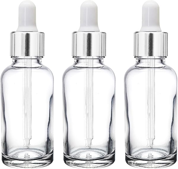 nsb herbals 30 ml Clear/Transparent Round Empty Glass Bottle/Glass Dropper/Silver Colour Ring/Silicon White Teat, Refillable, For Essential Oils, Perfumes (Pack Of 3)