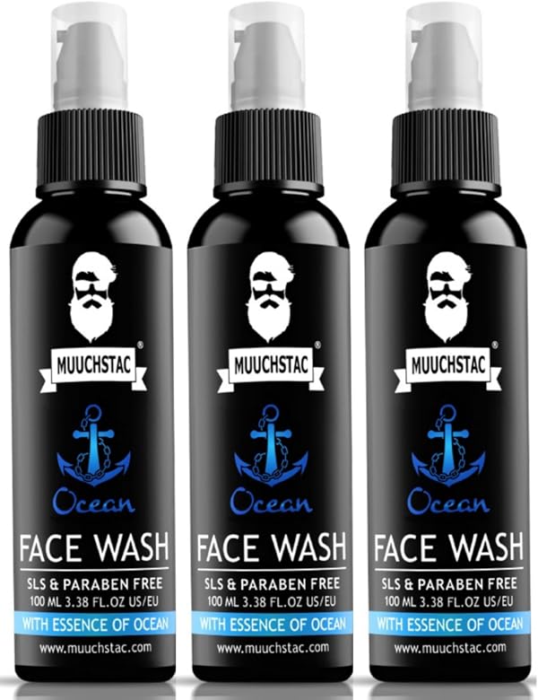 Muuchstac Ocean Face Wash for Men | Fight Acne & Pimples, Brighten Skin, Clears Dirt, Oil Control, Refreshing Feel - Multi-Action Formula (3x100 ml)
