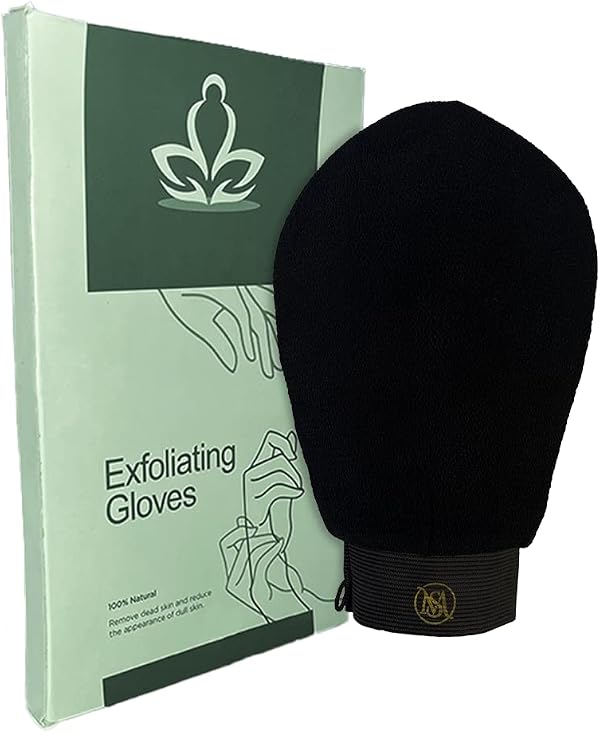 Moroccan Hammam Exfoliating Kessa Scrub Glove Shower Scrub Gloves Body Facial Tan Massage Mitt (Pack of 1, Black)