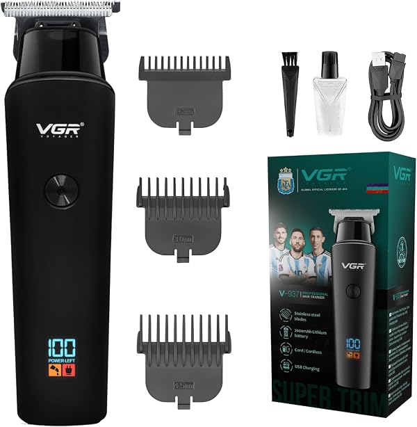 VGR V-937 Professional Hair Trimmer for Men, Rechargeable Beard Trimmer & Body Trimmer, Up to 1 Year Runtime on Single Charge, 500 Min Long Battery Life, Low Noise, LED Display, 2 Year Warranty