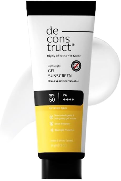 Deconstruct Gel Sunscreen for Oily skin SPF 50 PA++++ |100% Photostable Sunscreen |4 New Gen UV Filters |In-Vivo |Lightweight, Airy, Non-greasy |For oily, combination, normal skin |For Men & Women 50g