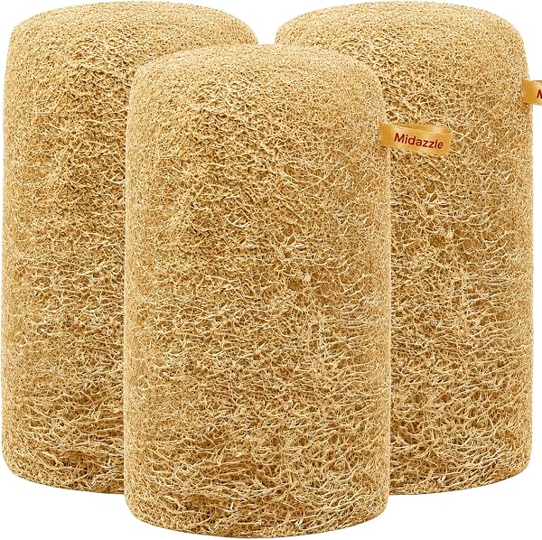 Omidazzle 100% Natural Body Scrubber Loofah for Bathing (Long) (Pack of 3)