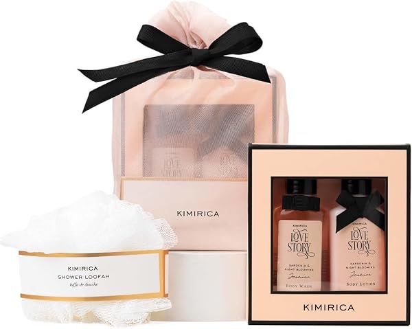 Kimirica "Nothing But Love Duo" Potli gift set | Fragnance of Gardenia and Night Blooming Jasmine | Perfect gift set | Contains Shower gel, Body Lotion, Loofah and Resuable Potli