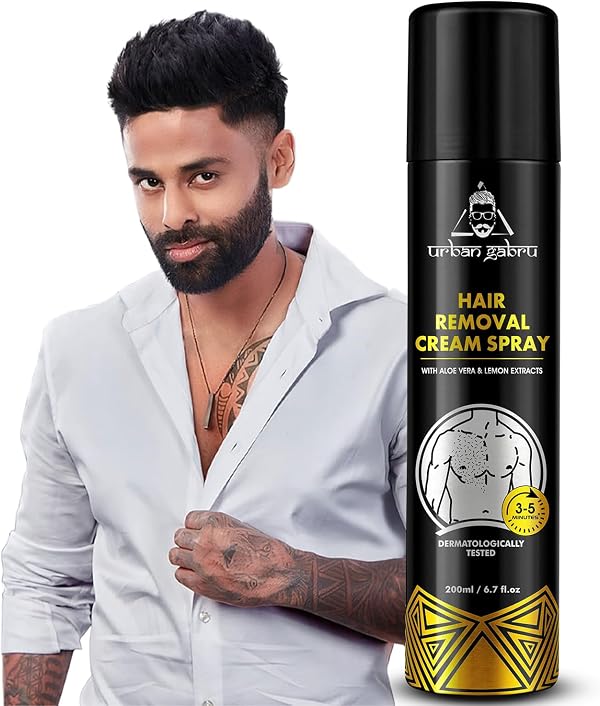 urbangabru Hair Removal Cream Spray For Men| Painless Body Hair Removal Spray For Chest, Back, Legs & Under Arms (200 ml (Pack of 1), Aloe Vera)