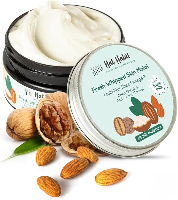 Nat Habit Multi-Nut Omega 3 Moisturiser, Skin Malai, Body Cream, Body Butter, Cold Cream Winter | Hydration, Skin Repair & 48 HR Moisture, Body Lotion - 120ml (Pack of 1)