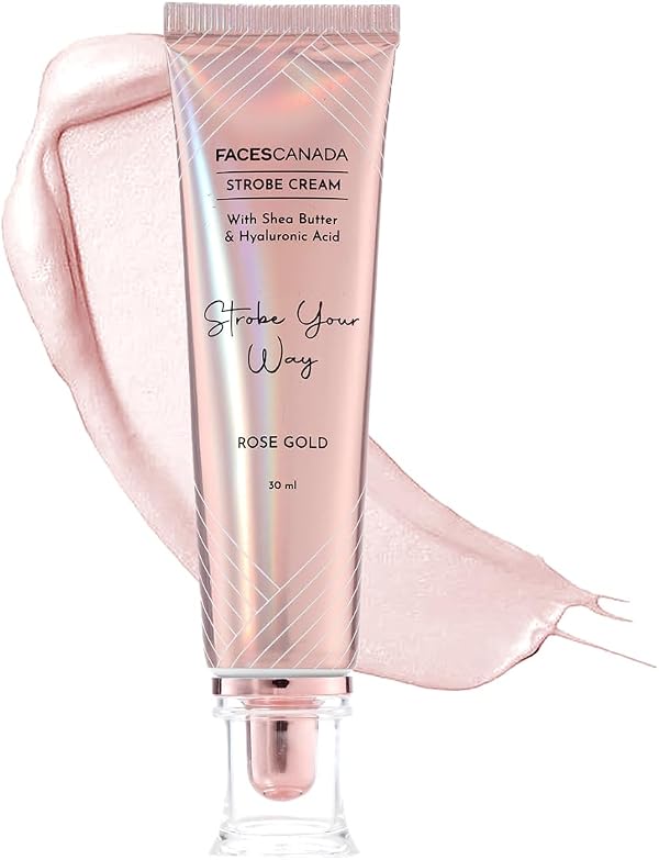 FACESCANADA Strobe Cream - Rose Gold, 30Ml | Primer + Highlighter + Moisturizer | Shea Butter & Hyaluronic Acid | Intense Hydration | Flawless Radiant Dewy Skin | Illuminating & Glowing Makeup Base
