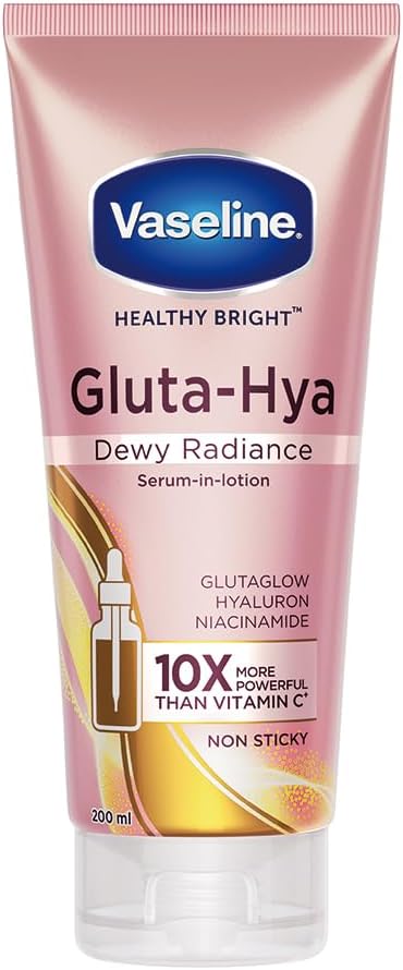Vaseline Gluta-Hya Dewy Radiance Lotion for Face & Body | Gives Brighter Skin | Glutathione & Niacinamide Infused Moisturizer, 200ml