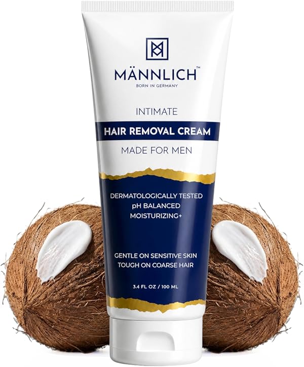 Mannlich Intimate/Private Hair Removal Cream for Men (100 ml) | Painless, Faster, Soothing for Unwanted Coarse Pubic Hair, Suitable For All Skin Types (Pack of 1)