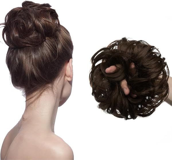 TEMPERIA Hair Accessories For Women Stylish - Juda Hair Buns - Messy Bun Hair Extension - Artificial Fake Donuts Maker Scrunchies - With Elastic Rubber band - Natural Brown - 1 Pc - (25GR)