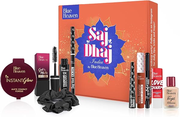Blue Heaven Saj Dhaj Festive Makeup Kit for Women | Full Face Makeup Kit Combo Set | Natural Medium Tone | Pack of 10 | Long Lasting Beauty Makeup Gift Set for Girls | 19g + 26.3ml