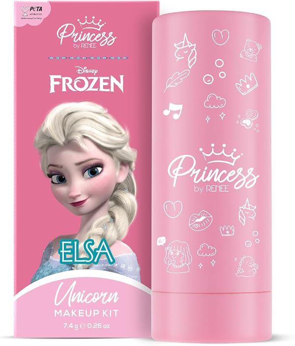 RENEE Disney Frozen Princess Unicorn Makeup Kit Elsa 7.4 Gm,Pre-Teen Girls,Includes 2 Matte,4 Shimmer Eyeshadows,Lip Butter,Lip&Cheek Tint,Compact&Travel Friendly,Cruelty-Free&Vegan, 1 Count