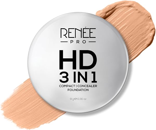 RENEE PRO HD 3 In 1 Compact,Concealer, Foundation - Crème, SPF 20, Matte Finish, High Coverage, Ultralight & Silky Smooth Finish, Enriched With Vitamin E, C & Aloe Vera - 9 Gm
