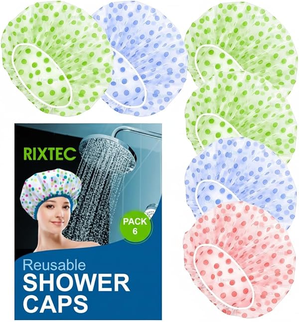 Shower Cap Set of 6 for Women, Reusable Waterproof Elastic Eva Free-Size Bathroom Shower Caps - For Homes, Spas, Salons, Hair Treatment, Beauty Parlors (Multicolored and Multi-design)