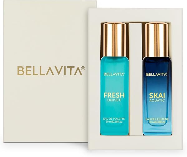 BELLAVITA Skai Aquatic EDC & Fresh EDT | Long Lasting 2x20ml Perfume for Man & Woman | Gifts for Woman | Bergamot, Ylang Ylang, Pink Pepper | Premium Fragrance