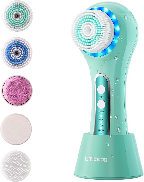 UMICKOO Face Scrubber Exfoliator,Facial Cleansing Brush Rechargeable IPX7 Waterproof with 5 Brush Heads,Face Spin Brush for Exfoliating, Massaging and Deep Cleansing