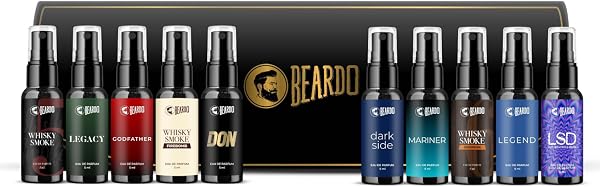 BEARDO Mini Perfume Trial Kit, 10x5ml | Best Date Night Fragrances For Men | Travel Friendly Perfume Kit For All Moods & Occasions, Fresh Scent | Giftset for Men | Husband | Boyfriend