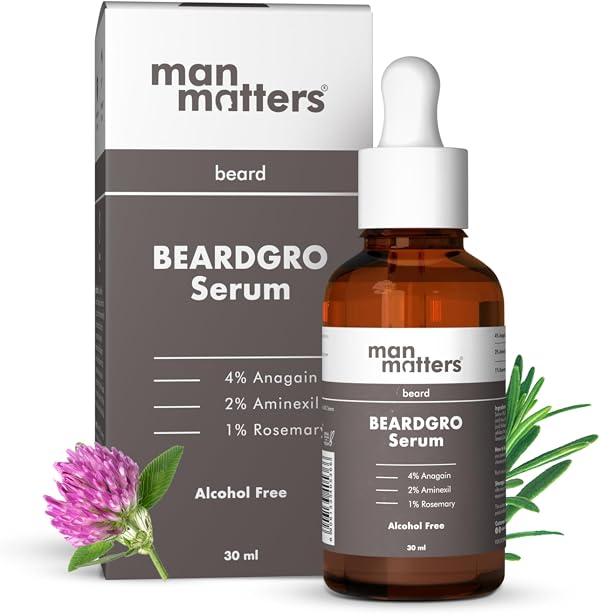 Man Matters BeardGro Beard Growth Serum for Men 30ml | 4% Anagain, 2% Aminexil, 1% Rosemary | Reduces Patchy Beard, Promotes Thicker Beard Growth | Lightweight and Fast Absorption